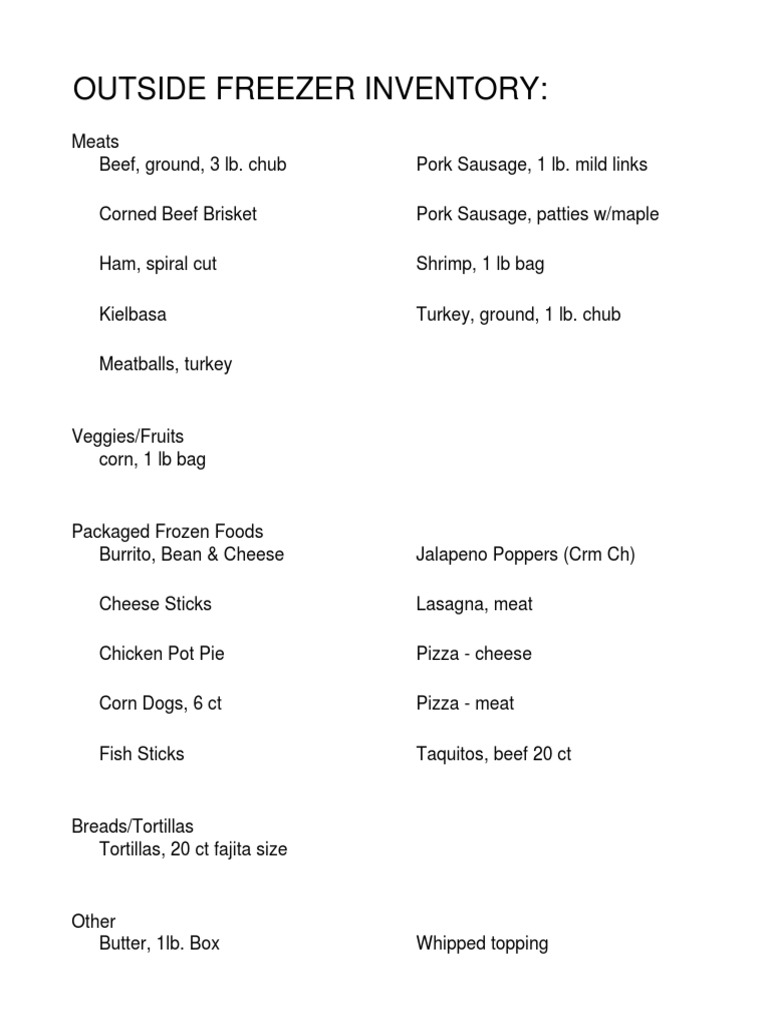 Freezer Inventory: Meats & Foods List | PDF | Cooking, Food & Wine ...