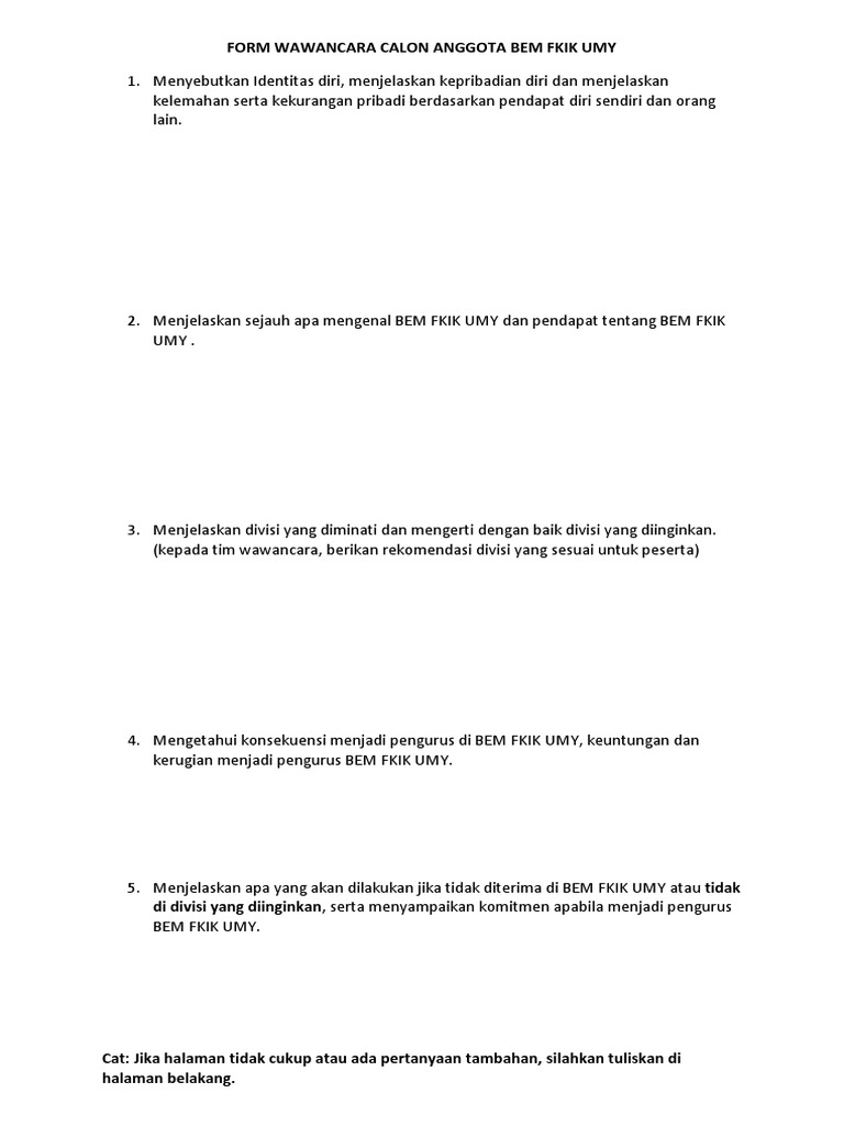 Pertanyaan Untuk Calon Anggota Bem Cara Golden
