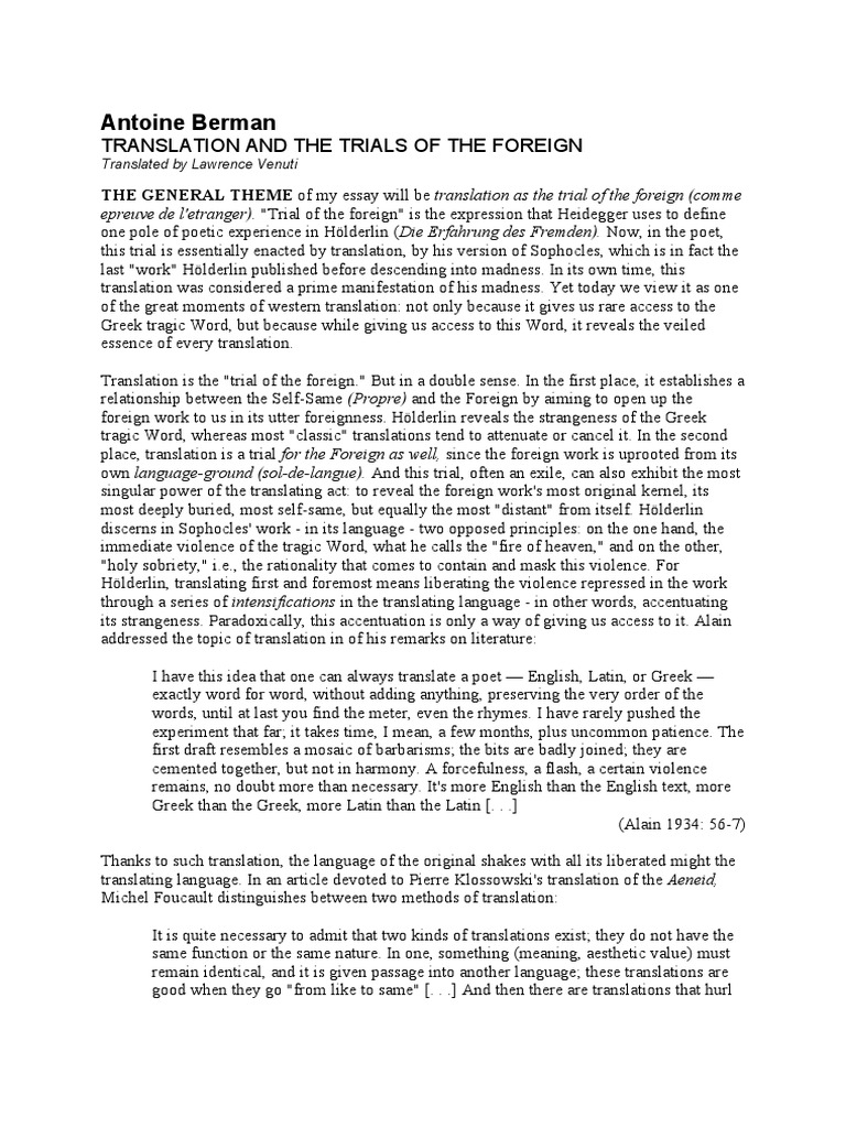 Antoine Berman | PDF | Translations | Psychoanalysis