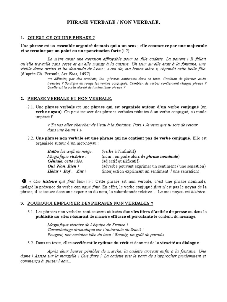 Evaluation Phrase Verbale Et Non Verbale 6eme 911 PH Phrase Verbale Ou Non | PDF | Philologie | Arts du langage et  discipline
