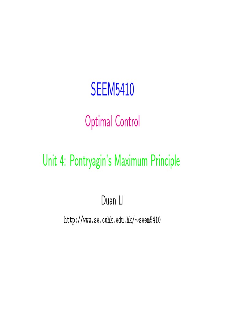 Pontryagin's Maximum Principle Overview | PDF | Optimal Control ...