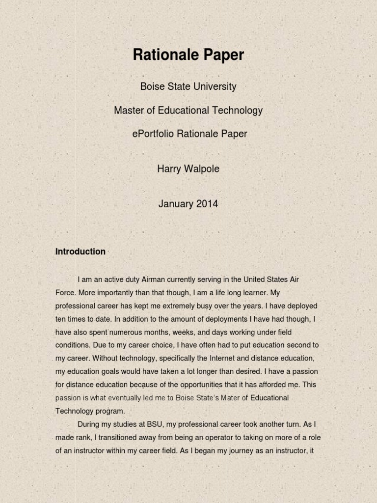 Rationale paper pdf instructional design educational technology