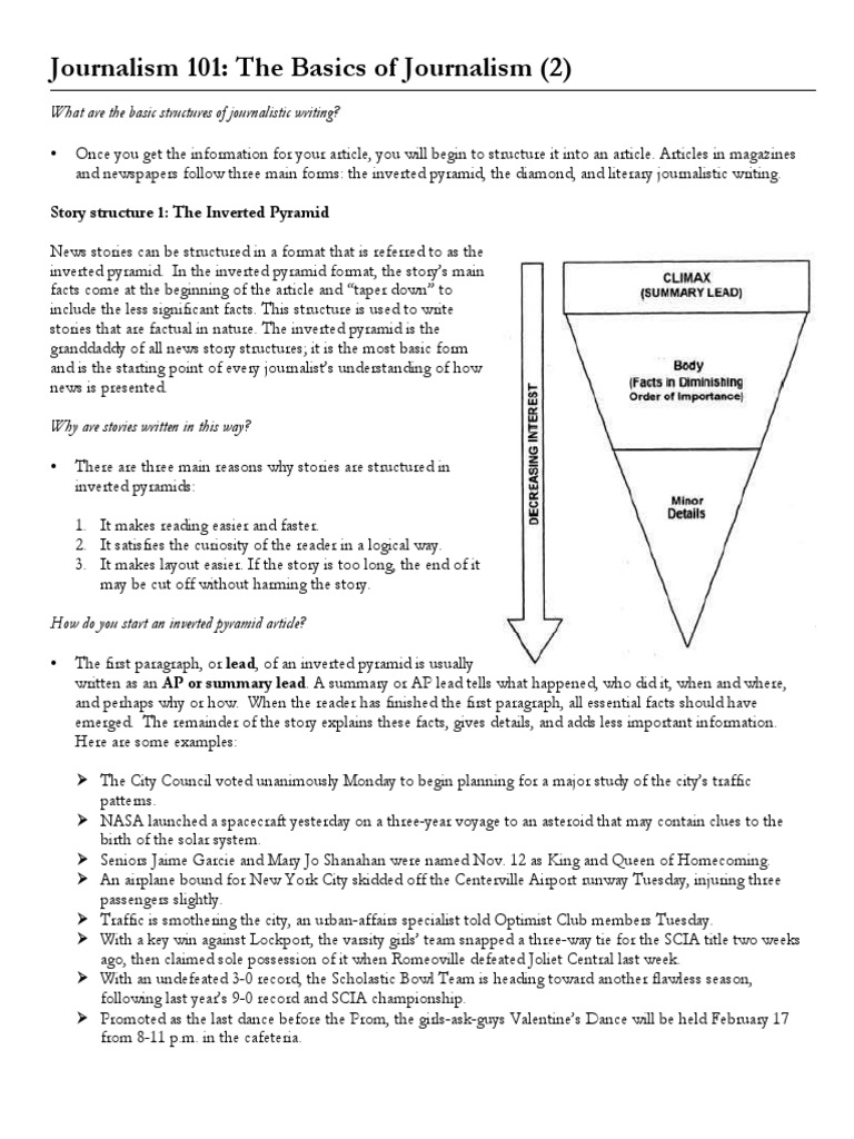 Structure of Journalistic Writing Writing Mass Media