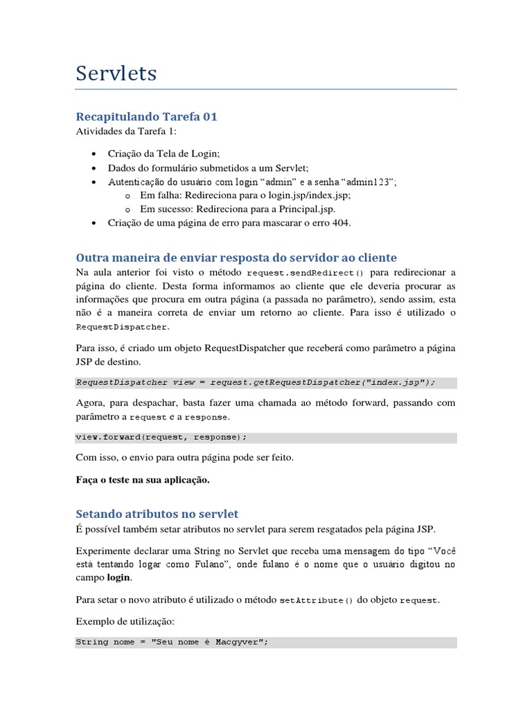 Aula 04 - JSP+Servlets | PDF | Páginas do servidor Java | Áreas de ...