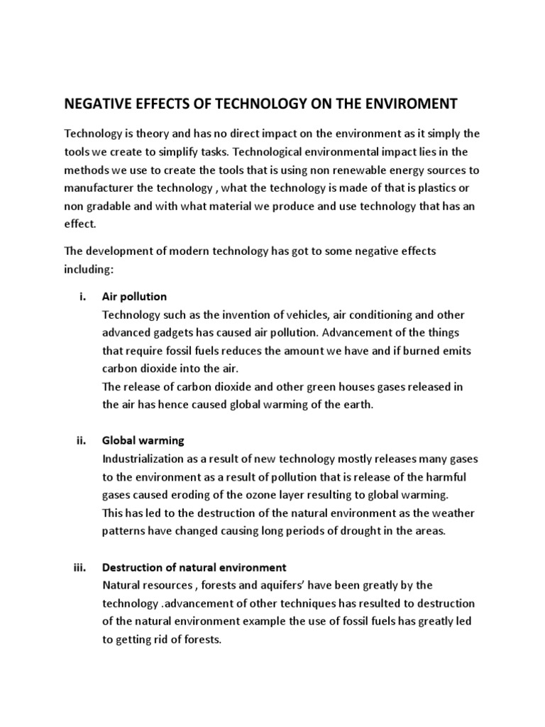 Negative Effects of Technology on Environment | PDF | Natural ...