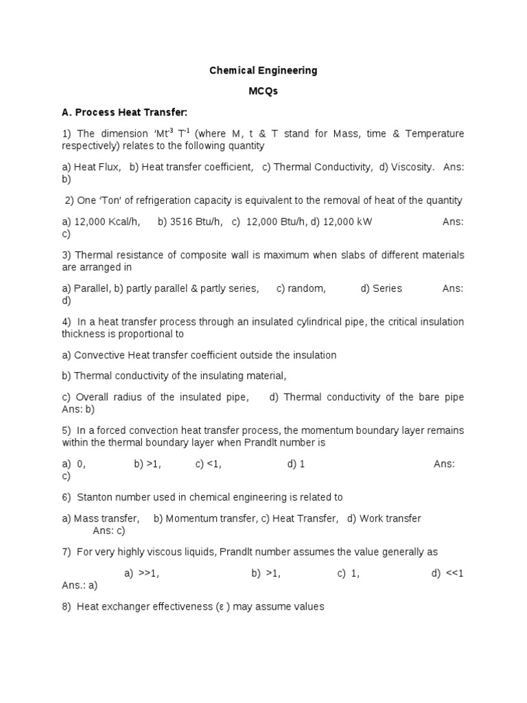 Chemical Engineering - MCQs 2012 | PDF | Thermal Insulation | Petroleum