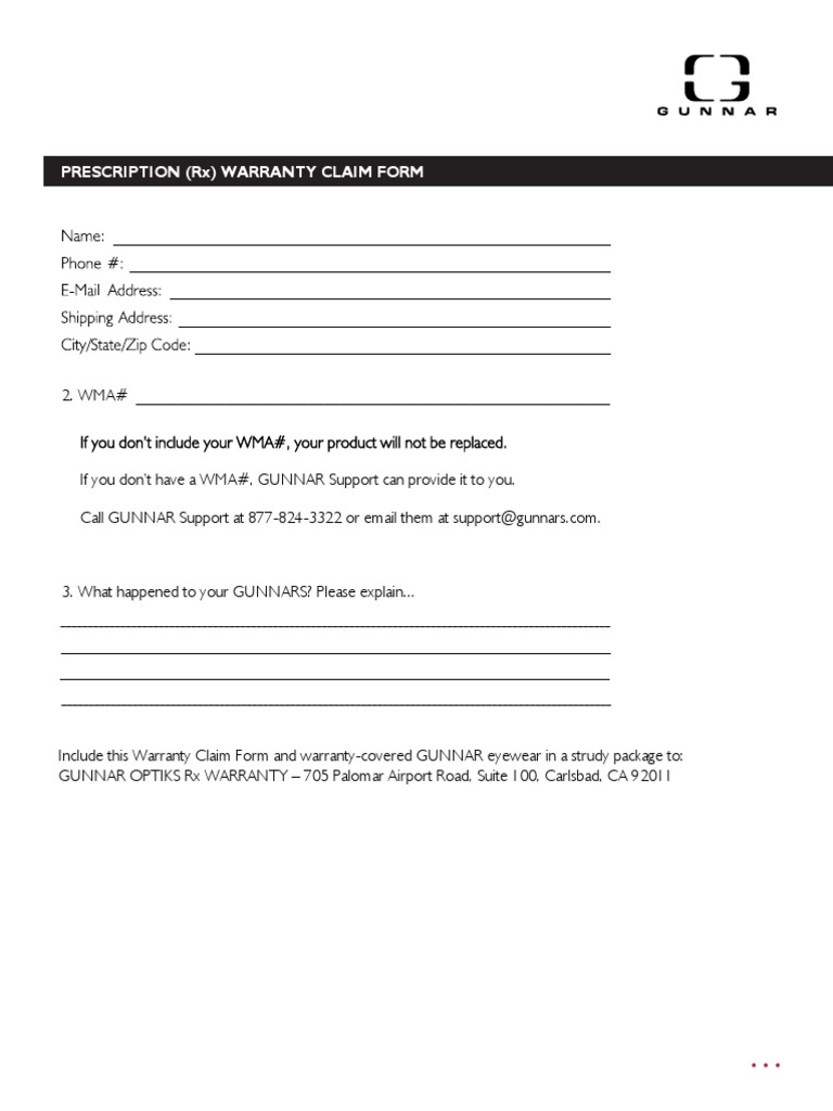 Prescription (RX) Warranty Claim Form | PDF