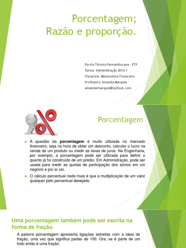 Porcentagem, Razão e Proporção | PDF | Percentagem | Fração (Matemática)
