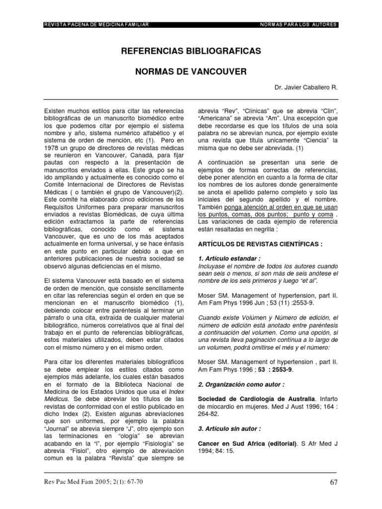 1 Normas de Vancouver PDF Publicación Bibliografía