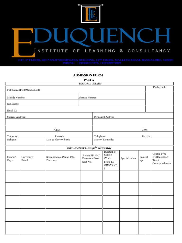 Admission Form: Personal & Education Details | PDF | Career & Growth | Law