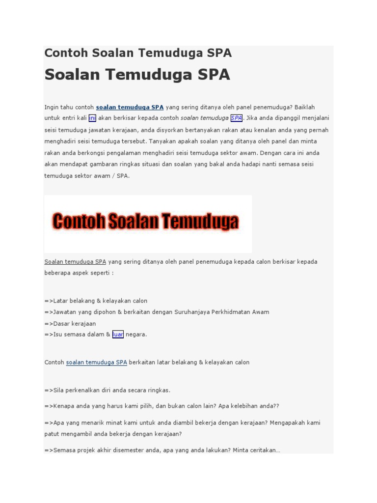 Contoh Soalan Temuduga Spa Pdf