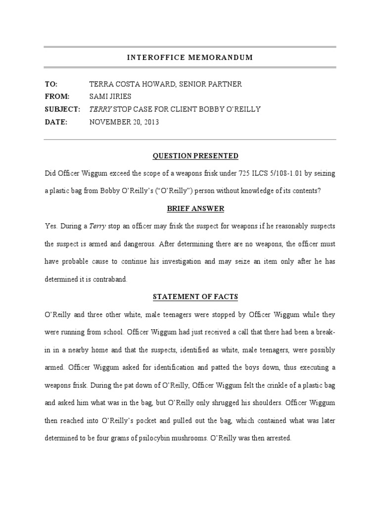 Terry Stop Memo | PDF | Terry V. Ohio | Terry Stop