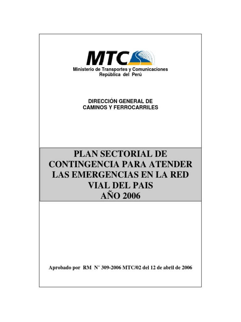 Plan de Contingencia Vial 2006 Perú | PDF | El niño | Desastres naturales