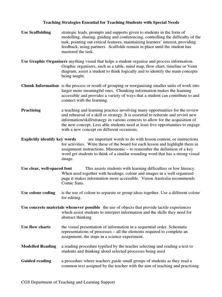 Essential Teaching Strategies for Special Needs | PDF | Pedagogy | Teaching
