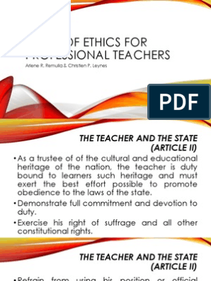 Code Of Ethics For Professional Teachers Employment Profession