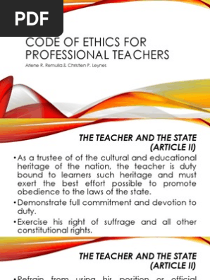 Code Of Ethics For Professional Teachers Employment Profession