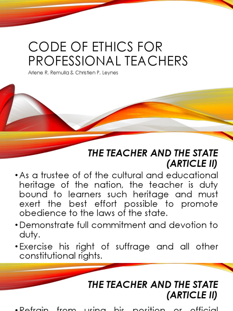 Code Of Ethics For Professional Teachers Employment Profession