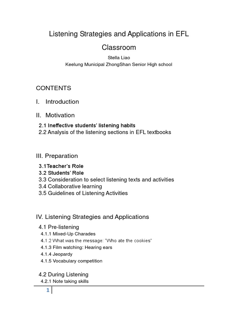 Listening Strategies and Applications in EFL Classroom: II. Motivation ...