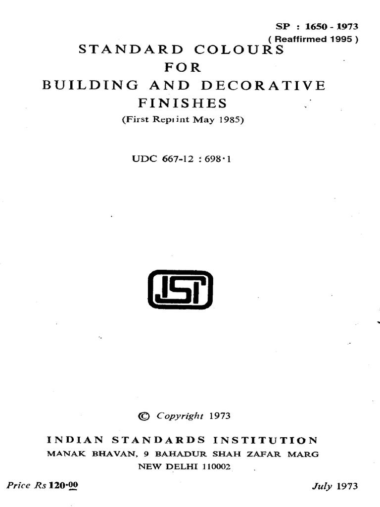 Standard Colours FOR Building AND Decorative Finishes: (First Reprint ...