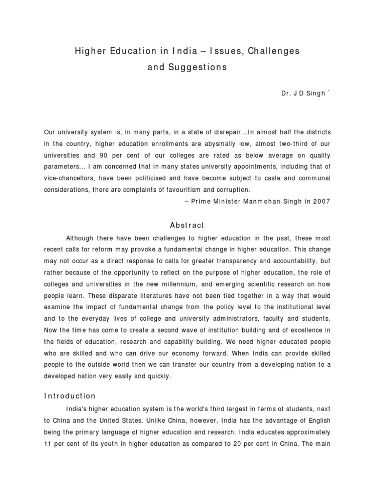 Higher Education in India - Issues, Challenges and Suggestions | PDF ...