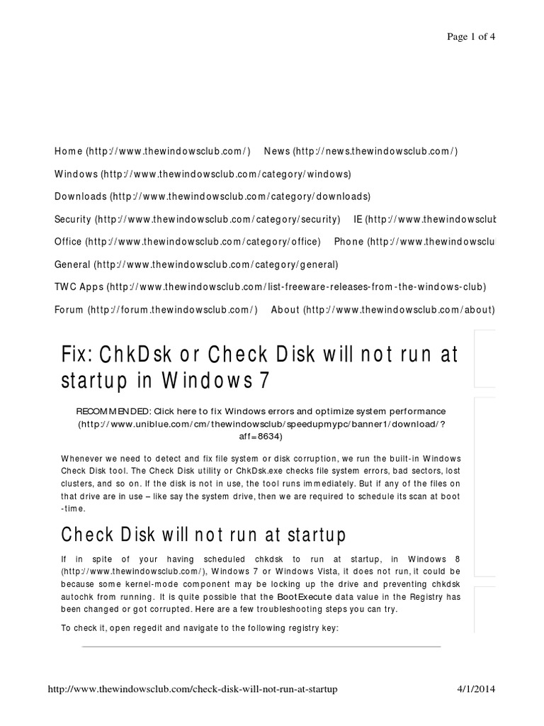 Fix CHKDSK or Check Disk Will Not Run at Startup in Windows 7 PDF