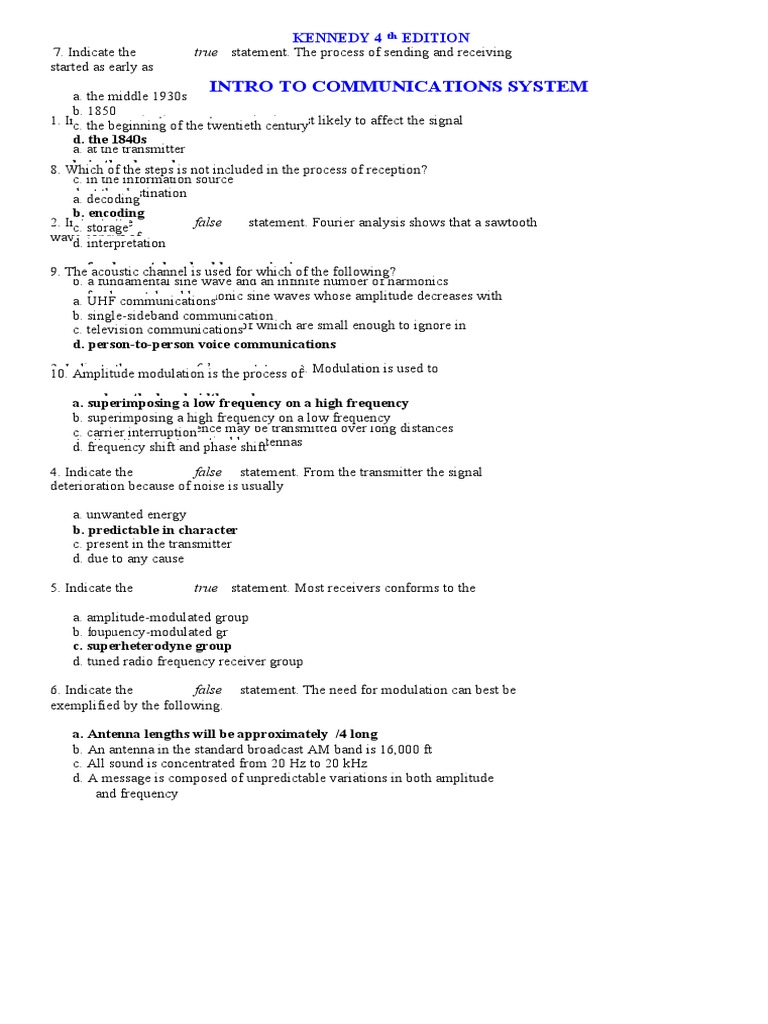 Answer Keys For Electronics Communication Systems by Kennedy PDF