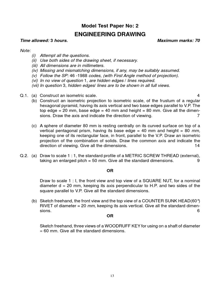 CBSE Class 12 Engineering Drawing Solved Sample Paper02 (For 2011) PDF Screw Space