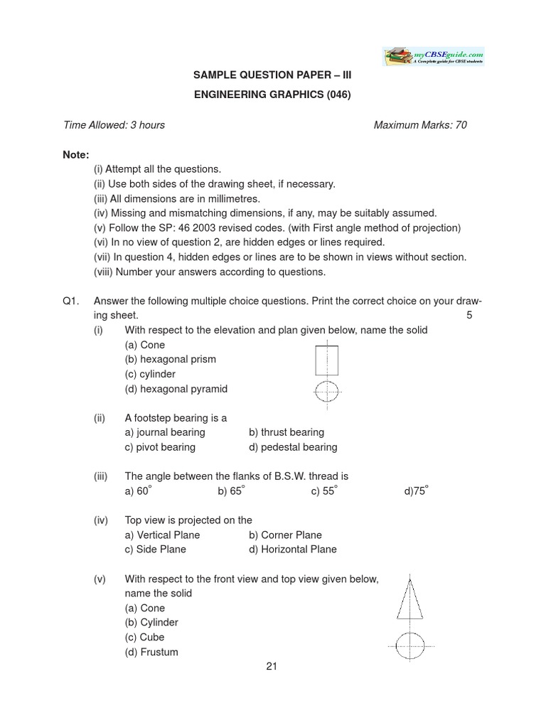 CBSE Class 12 Engineering Graphics Sample Paper-03 (For 2012) | PDF ...