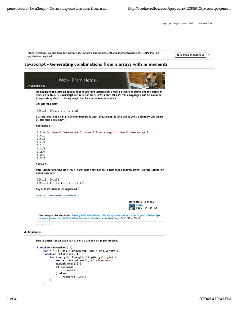 Permutation JavaScript Generating Combinations From N Arrays With M