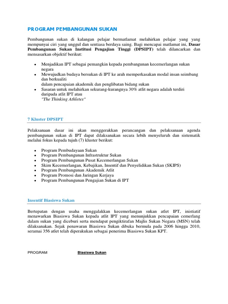 Program Pembangunan Sukan Pdf