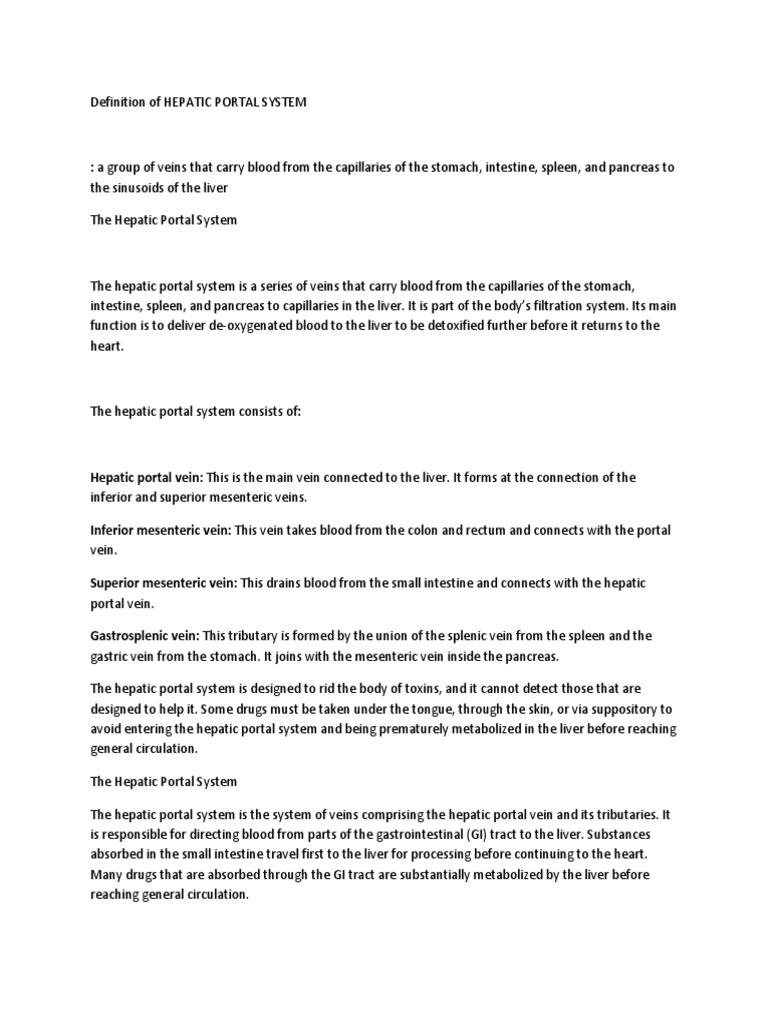 Definition Of Hepatic Portal System Pdf Vein Liver