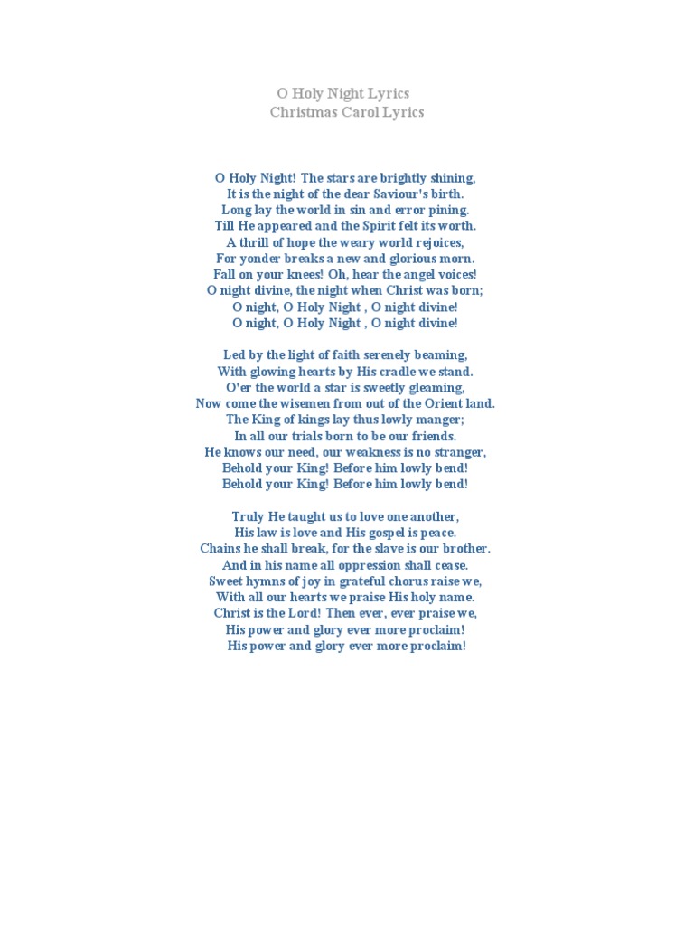 O Holy Night Lyrics | PDF for Free Printable O Holy Night Lyrics