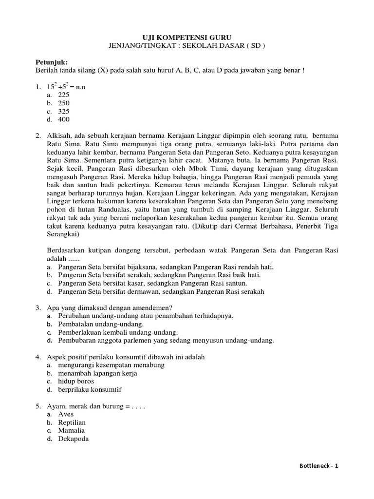 Soal Tes Guru Berprestasi