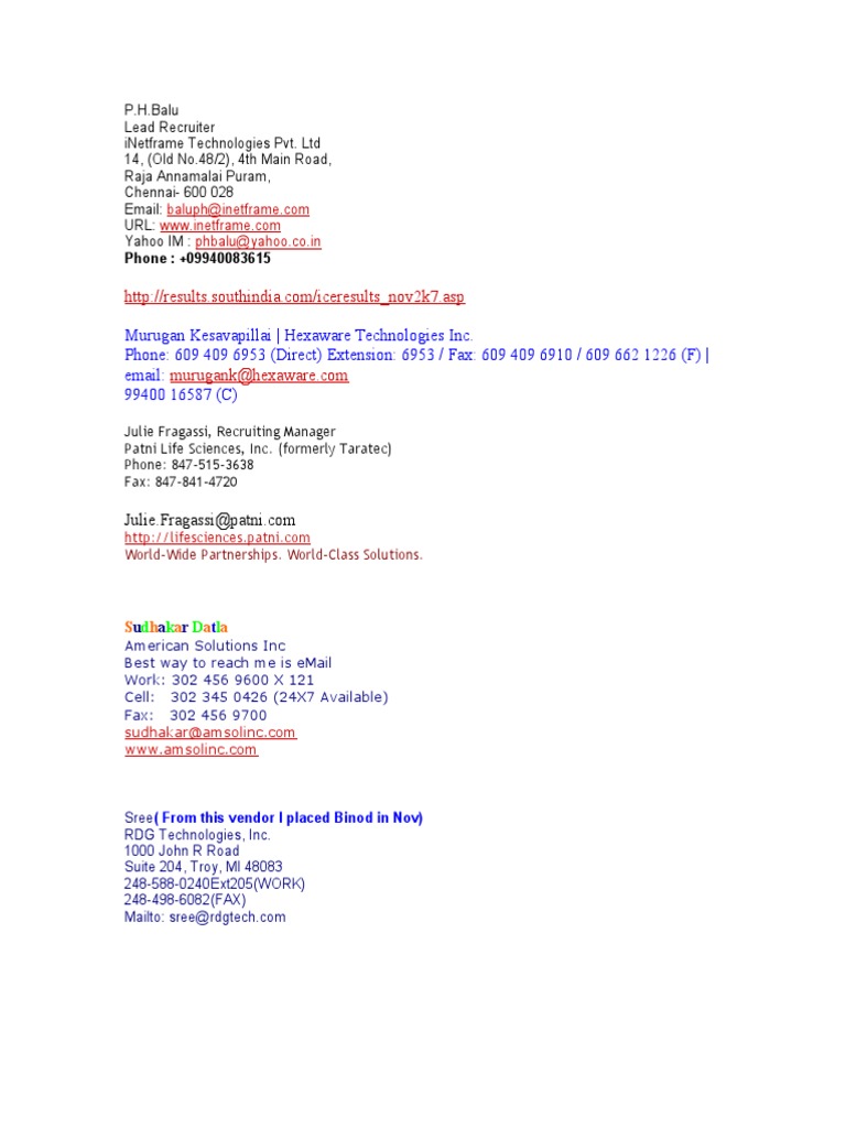 US IT Staffing ID's by Chakri - Yadav | PDF | Instant
