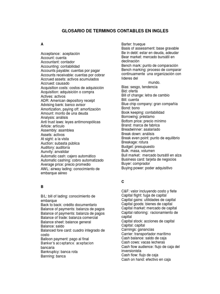 Glosario de Términos Contables en Inglés | PDF | Compartir (Finanzas ...