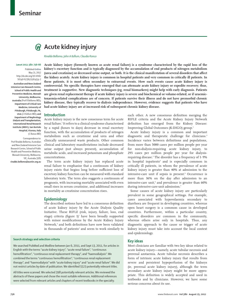 Acute Kidney Injury LANCET | PDF | Dialysis | Kidney