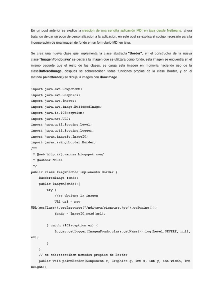 Fondo de imagen en MDI con Java | PDF
