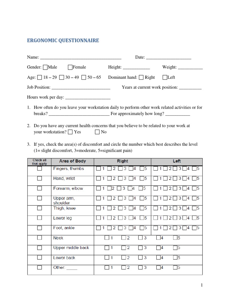 Ergonomic Questionnaire Cashier Human Factors And Ergonomics