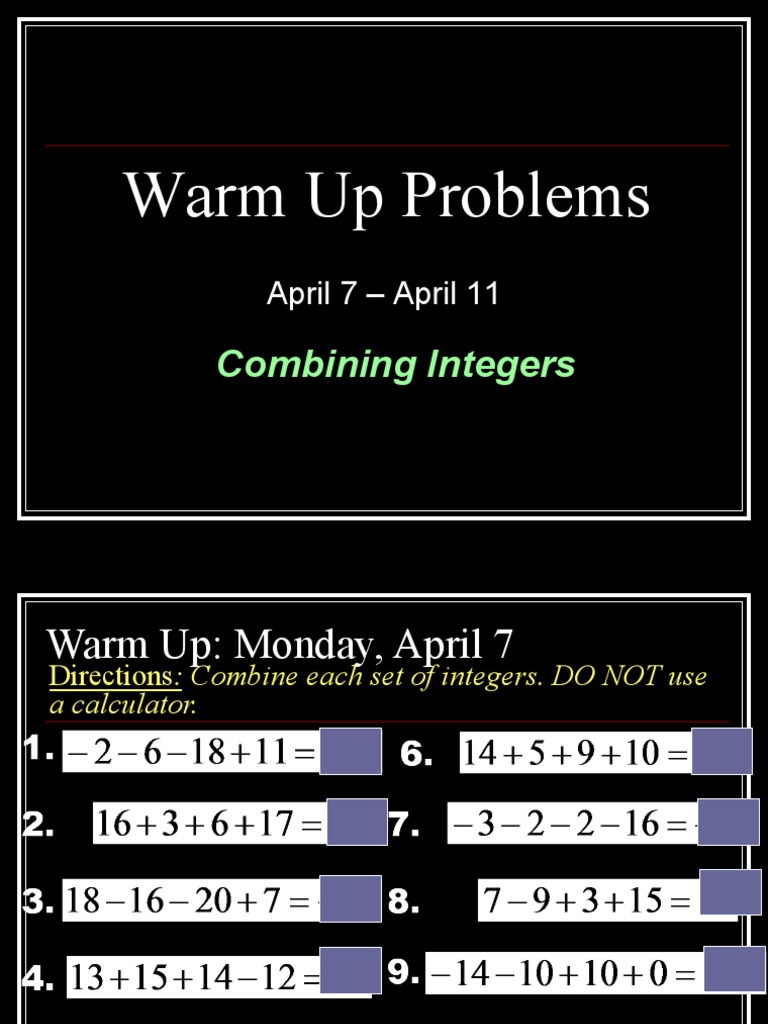 Weekly Integer Combination Exercises | PDF