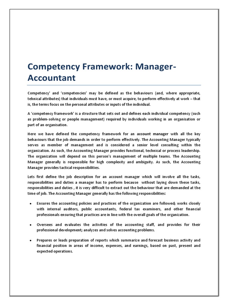 Accounting Manager Competency Framework | PDF | Competence (Human ...