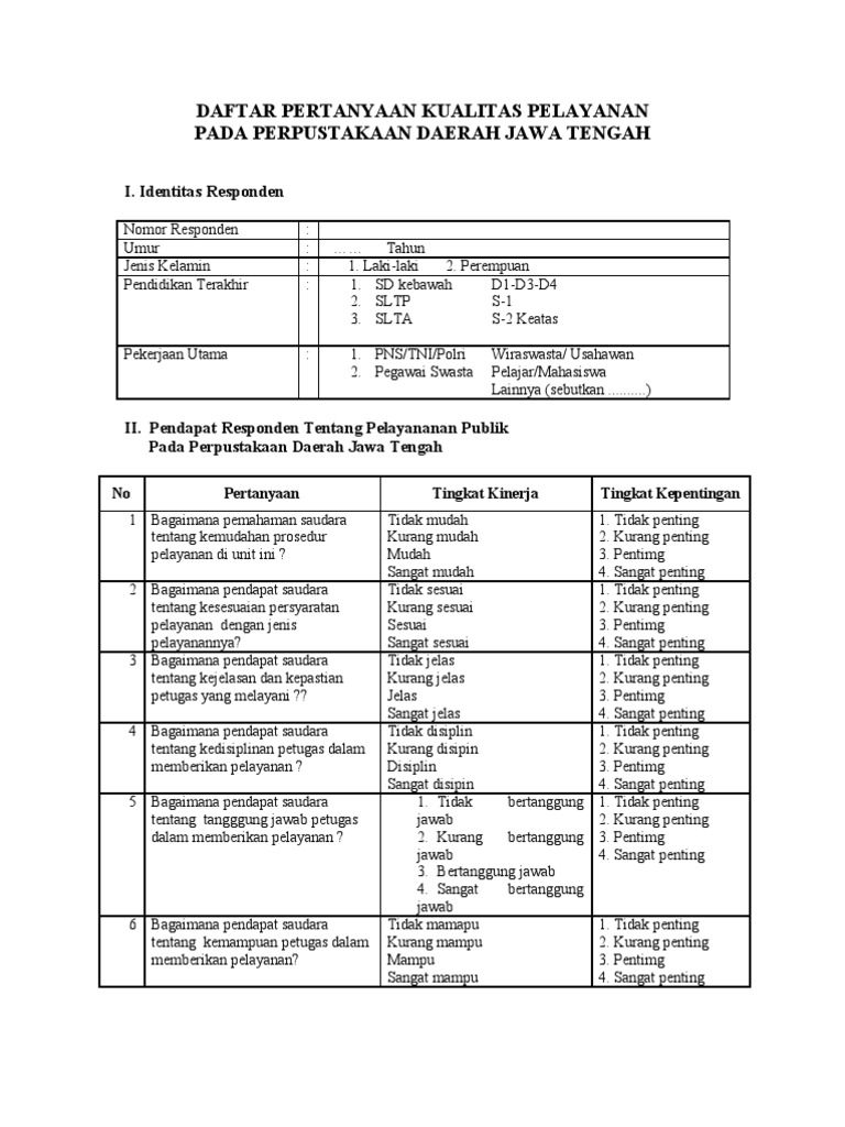 Contoh Daftar Pertanyaan Kuesioner Contoh AJa