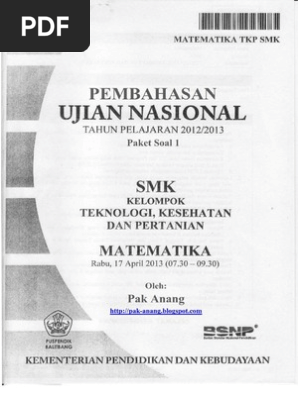 Pembahasan Soal Un Matematika Smk Tkp 2013 Paket 1