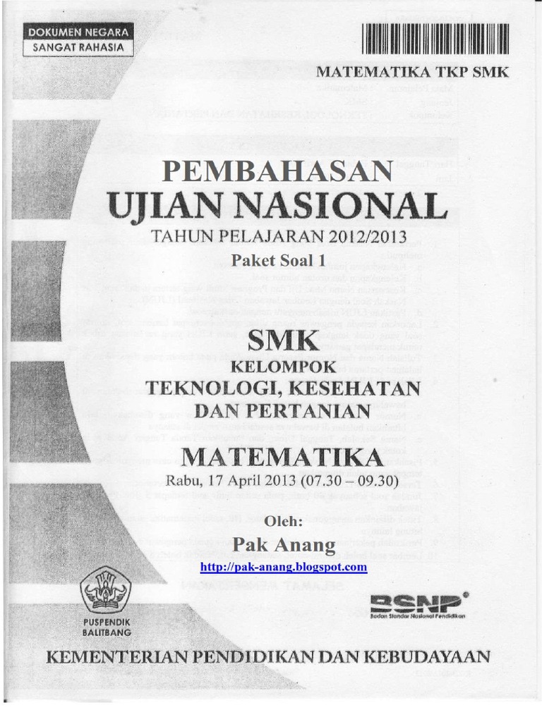 Pembahasan Soal Un Matematika Smk Tkp 2013 Paket 1