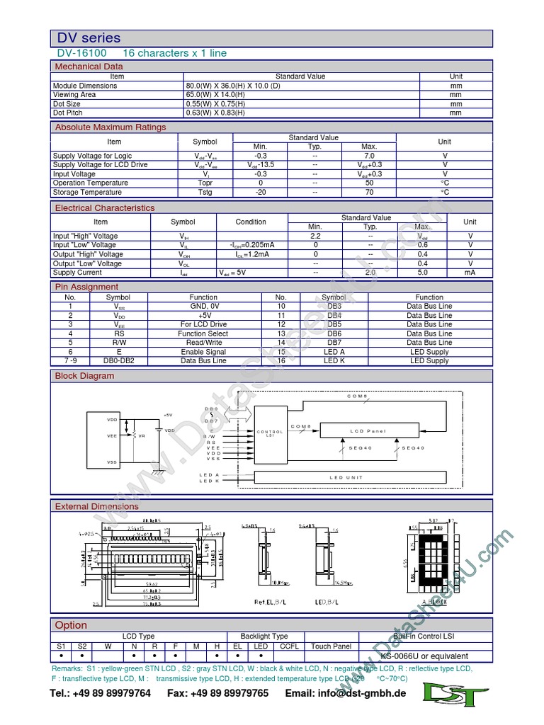 DV-16100 LCD Module Specifications | PDF