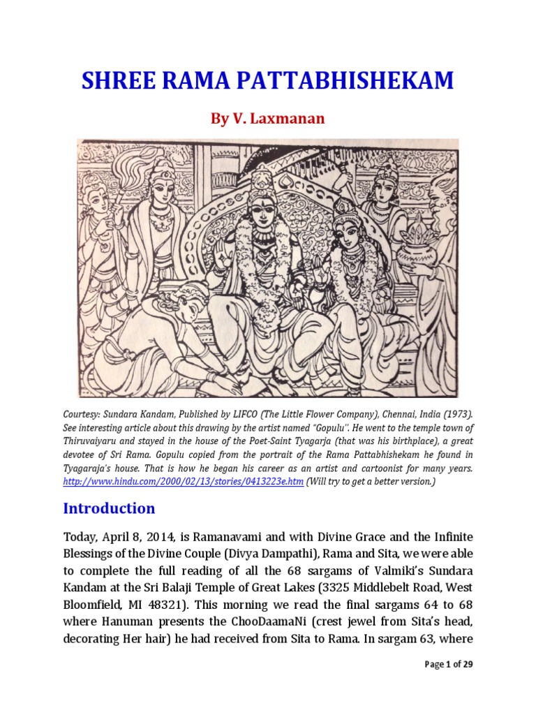Shree Rama Pattabhishekam (Sarga 128) From Yuddha Kanda of Valmiki ...