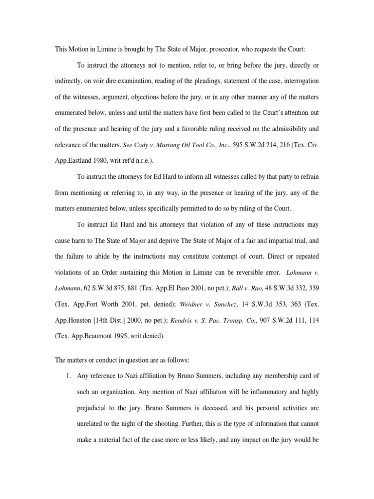 Motion in Limine PDF Legal Procedure Virtue