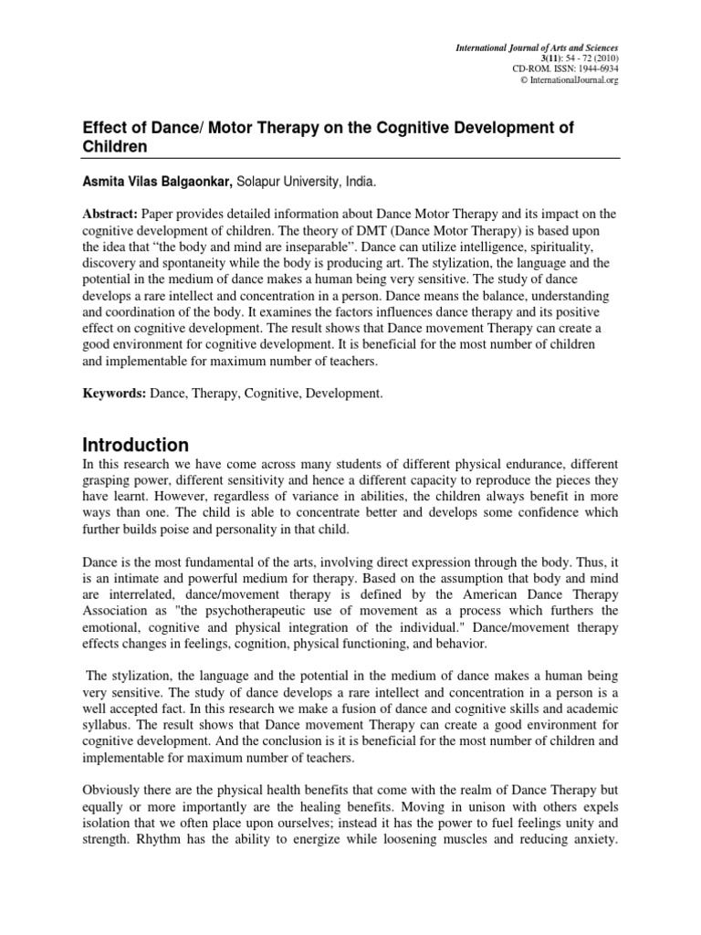 Effect of Dance Motor Therapy On The Cognitive Development of Children ...