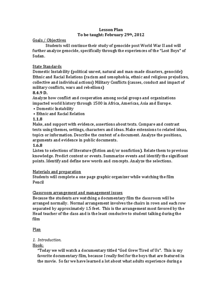 God Grew Tired Of Us Lesson Plan Lesson Plan Unrest