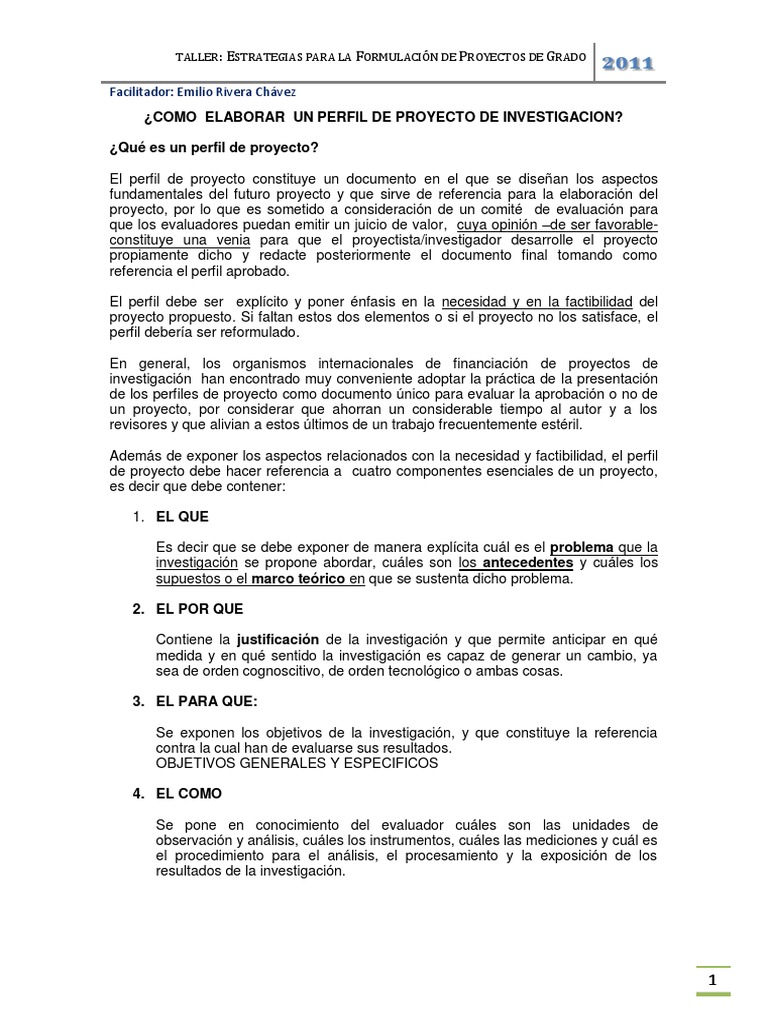 Cómo Elaborar un Perfil de Proyecto | PDF | Conocimiento | Epistemología