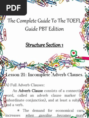 Toefl Structure 5 0 Adverb Clause